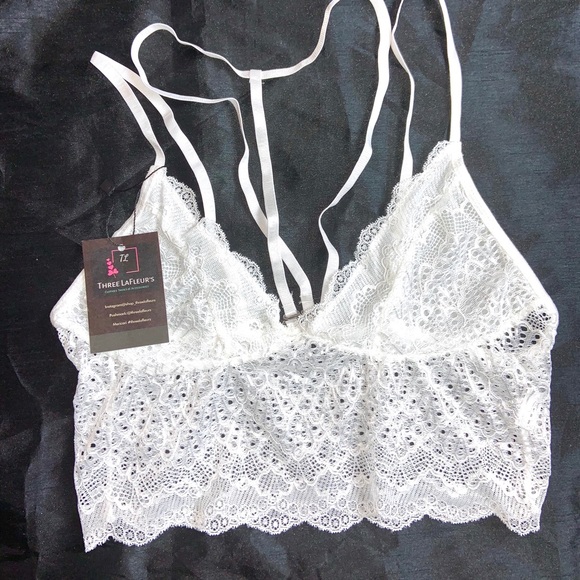 White lace bralette Crop Top w/ harness Women - Picture 4 of 5